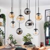 Gastor hanging light, globe light, pendant light Amber, chrome, clear, Smoke-coloured, 8-light sources