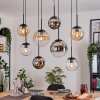 Gastor hanging light, globe light, pendant light Amber, chrome, clear, Smoke-coloured, 8-light sources