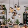 Gastor hanging light, globe light, pendant light Amber, chrome, clear, Smoke-coloured, 8-light sources