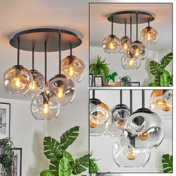 Ripoll ceiling light, globe light Amber, clear, Smoke-coloured, 5-light sources