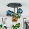Ripoll ceiling light, globe light blue, gold, green, 5-light sources