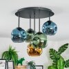 Ripoll ceiling light, globe light blue, gold, green, 5-light sources