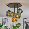Ripoll ceiling light, globe light blue, gold, green, 5-light sources
