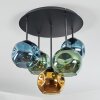 Ripoll ceiling light, globe light blue, gold, green, 5-light sources