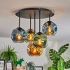 Ripoll ceiling light, globe light blue, gold, green, 5-light sources