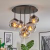Ripoll ceiling light, globe light chrome, clear, Smoke-coloured, 5-light sources