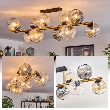 Ripoll ceiling light, globe light gold, black, 10-light sources