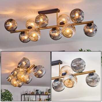Ripoll ceiling light, globe light gold, black, 10-light sources