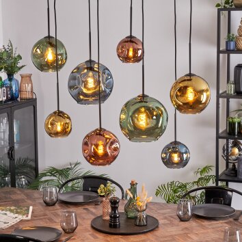Ripoll hanging light, globe light, pendant light blue, gold, green, coppery, 8-light sources