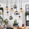 Gastor hanging light, globe light, pendant light Amber, chrome, clear, Smoke-coloured, 8-light sources