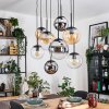 Gastor hanging light, globe light, pendant light Amber, chrome, clear, Smoke-coloured, 8-light sources