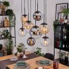 Gastor hanging light, globe light, pendant light Amber, chrome, clear, Smoke-coloured, 8-light sources