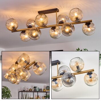 Ripoll ceiling light, globe light gold, black, 10-light sources