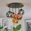 Ripoll ceiling light, globe light blue, gold, coppery, 5-light sources