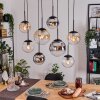 Gastor hanging light, globe light, pendant light Amber, chrome, clear, Smoke-coloured, 8-light sources