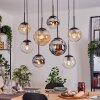 Gastor hanging light, globe light, pendant light Amber, chrome, clear, Smoke-coloured, 8-light sources
