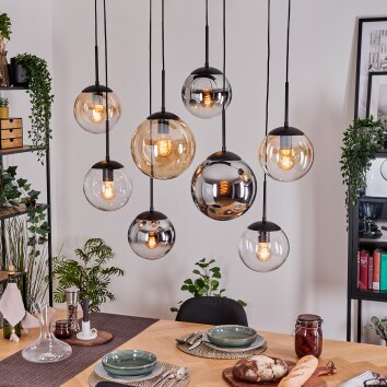 Gastor hanging light, globe light, pendant light Amber, chrome, clear, Smoke-coloured, 8-light sources