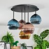 Koyoto ceiling light, globe light 45 cm blue, gold, coppery, 5-light sources