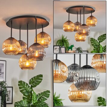 Ripoll ceiling light, globe light Amber, Smoke-coloured, 5-light sources