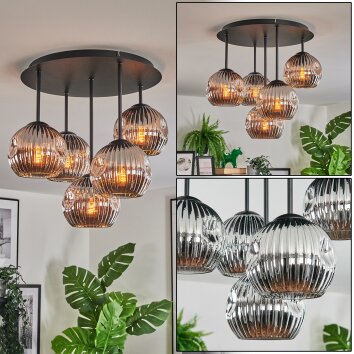 Ripoll ceiling light, globe light chrome, Smoke-coloured, 5-light sources