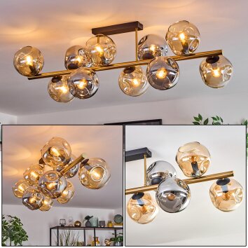 Ripoll ceiling light, globe light gold, black, 10-light sources