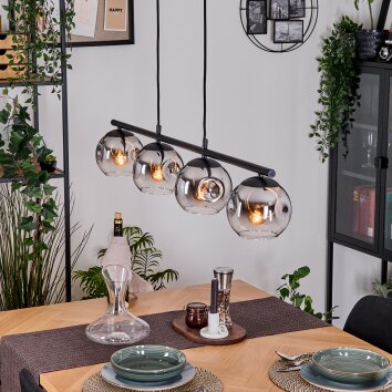 Ripoll hanging light, globe light, pendant light chrome, clear, Smoke-coloured, 4-light sources