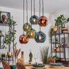 Ripoll hanging light, globe light, pendant light blue, green, coppery, 6-light sources