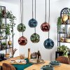 Ripoll hanging light, globe light, pendant light blue, green, coppery, 6-light sources
