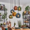 Ripoll hanging light, globe light, pendant light blue, gold, green, coppery, 6-light sources
