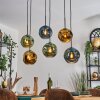 Ripoll hanging light, globe light, pendant light blue, gold, green, 6-light sources