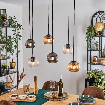 Ripoll hanging light, globe light, pendant light Amber, clear, Smoke-coloured, 6-light sources
