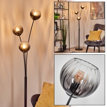 Koyoto globe light, floor lamp clear, Smoke-coloured, 3-light sources