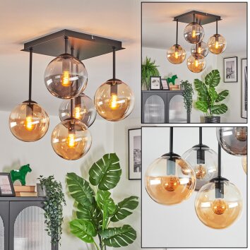 Gastor ceiling light, globe light Amber, Smoke-coloured, 5-light sources