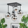 Gastor ceiling light, globe light chrome, clear, Smoke-coloured, 5-light sources
