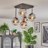 Gastor ceiling light, globe light chrome, clear, Smoke-coloured, 5-light sources