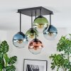 Gastor ceiling light, globe light blue, green, clear, coppery, 5-light sources
