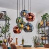 Ripoll hanging light, globe light, pendant light blue, green, coppery, 6-light sources