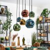 Ripoll hanging light, globe light, pendant light blue, gold, green, coppery, 6-light sources