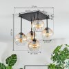 Koyoto ceiling light, globe light Amber, clear, 5-light sources