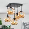 Koyoto ceiling light, globe light Amber, 5-light sources