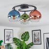 Koyoto ceiling light, globe light 37 cm blue, green, clear, coppery, 3-light sources