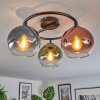 Koyoto ceiling light, globe light 37 cm blue, green, clear, coppery, 3-light sources