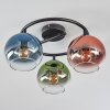 Koyoto ceiling light, globe light 37 cm blue, green, clear, coppery, 3-light sources