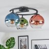 Koyoto ceiling light, globe light 37 cm blue, green, clear, coppery, 3-light sources