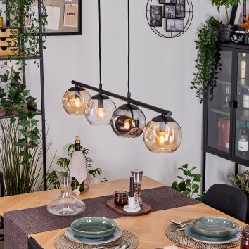 Ripoll hanging light, globe light, pendant light Amber, clear, Smoke-coloured, 4-light sources