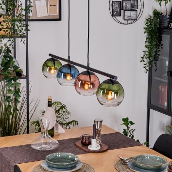 Koyoto hanging light, globe light, pendant light blue, green, clear, coppery, 4-light sources
