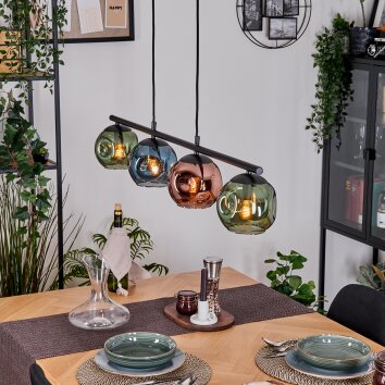 Ripoll hanging light, globe light, pendant light blue, green, coppery, 4-light sources