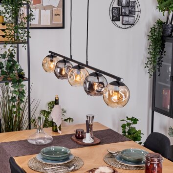 Ripoll hanging light, globe light, pendant light Amber, Smoke-coloured, 5-light sources
