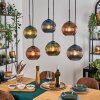 Koyoto hanging light, globe light, pendant light blue, green, coppery, 6-light sources