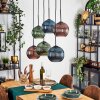 Koyoto hanging light, globe light, pendant light blue, green, coppery, 6-light sources